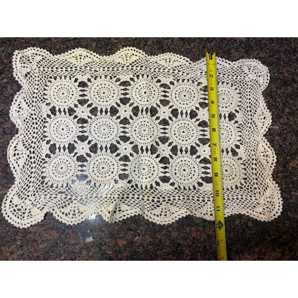 Vintage Handmade Crochet Rectangle Doily Cream 17